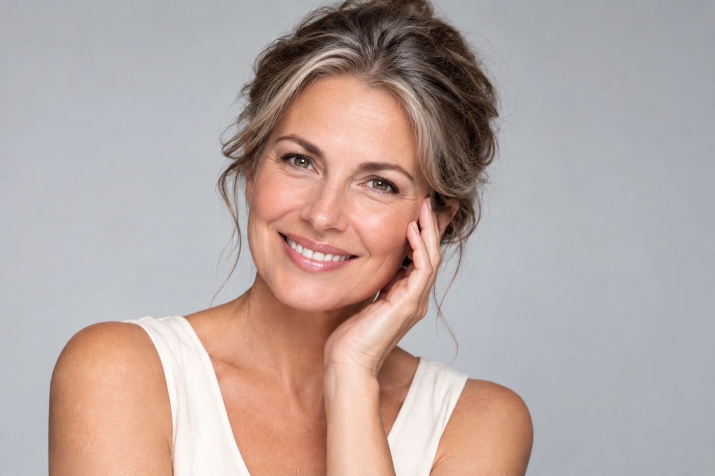 A woman with natural-looking facial features
